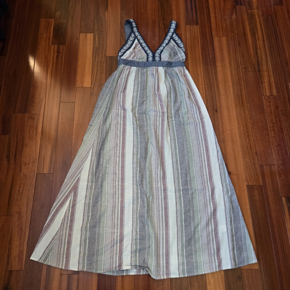 Charlie O. by Kinnucan Striped Med Maxi Dress Denim Trim Design Boho Fairycore
